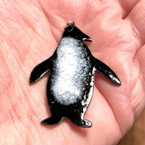 Enamel on Copper Penguin Pendant - Picture 3 of 3